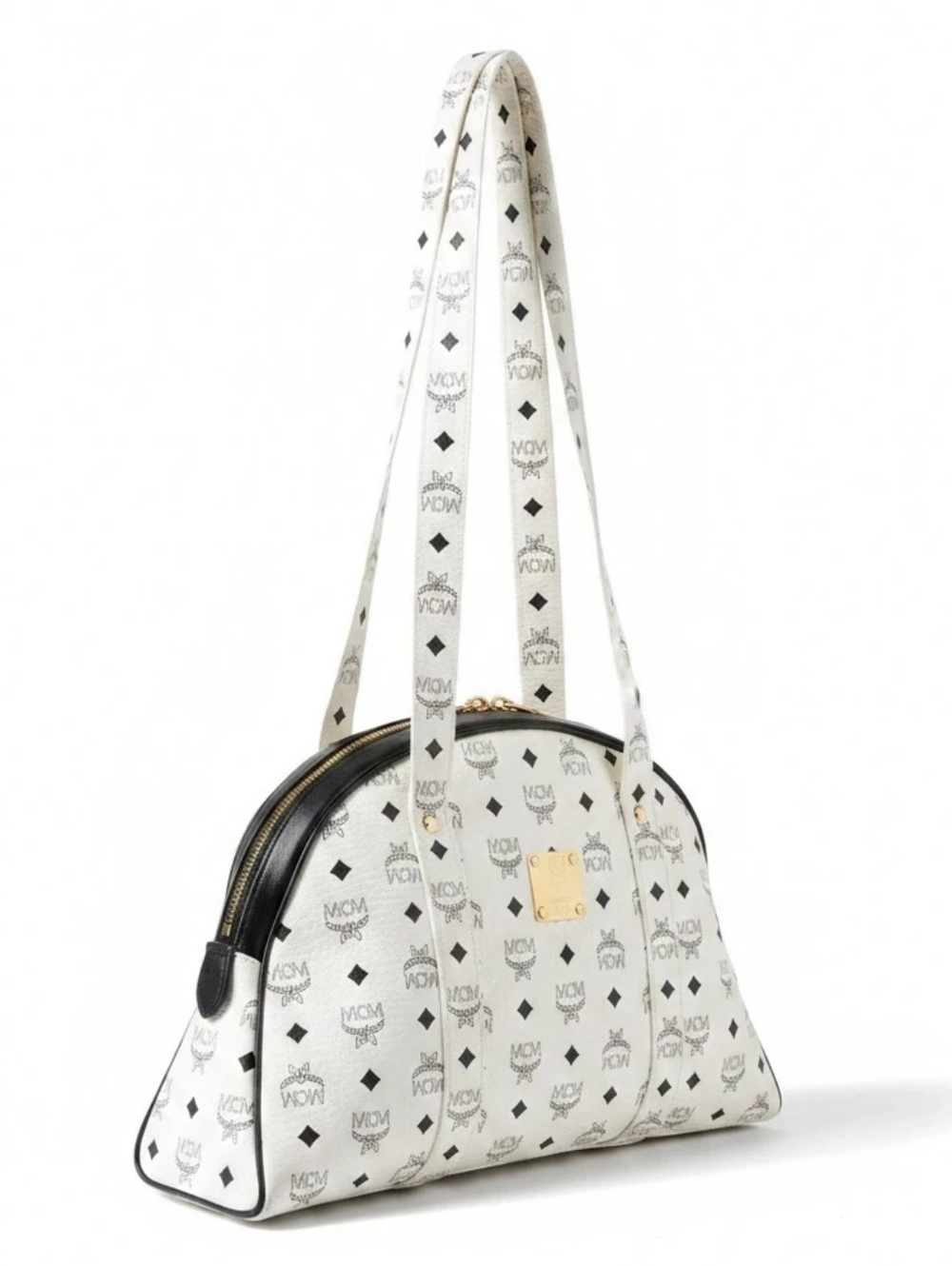 MCM Vintage Visetos Dome Shoulder Bag - Navy and White
